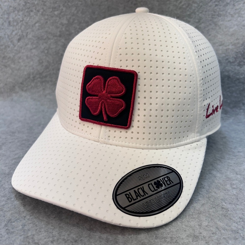 Black Clover Design CO. Red Clover Mens White Baseball Hat Live Lucky S/M